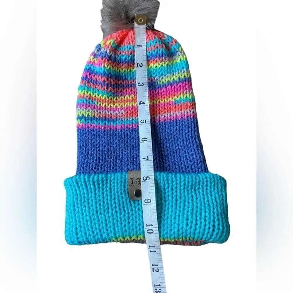 Pastel Stripe Cuffed Pom Beanie Women's O/S